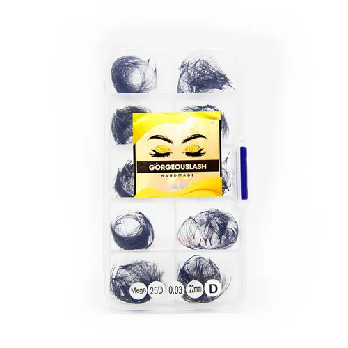 Miniatura 64 de Extensiones de pestañas 20D, 25D. 500 abanicos de pestañas prefabricados. Extensiones de pestañas. Hechas a mano (20D - rizo D - 0.03, 0.55 pulgadas)