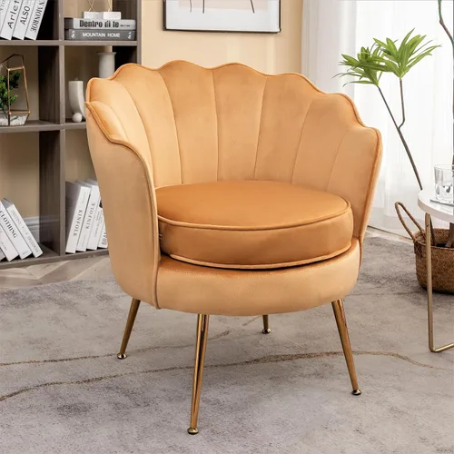 Container Furniture Direct Silla de terciopelo con silueta festoneada y patas de metal dorado, pieza decorativa adecuada para espacios Rosa
