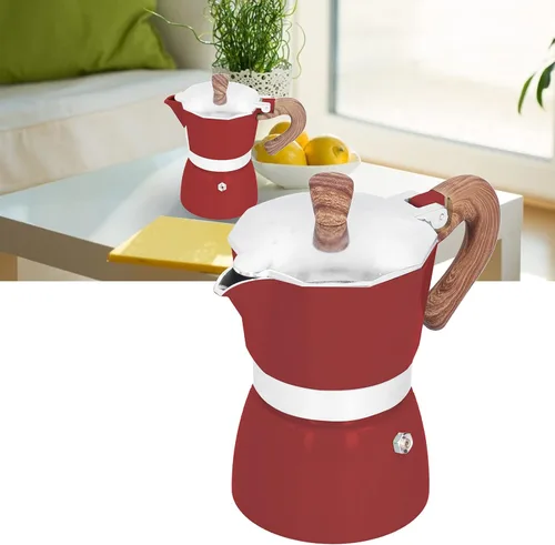 Miniatura 3 de Moka Pot - Cafetera de café expreso de aluminio de 5.1 fl oz, cafetera moka octogonal para oficina en casa (rojo)