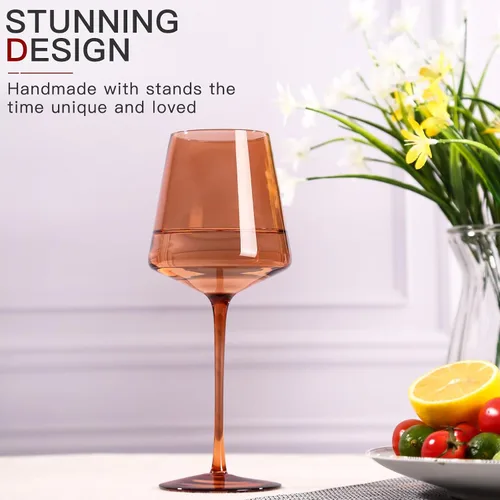 Miniatura 2 de Juego de 6 copas de vino sin tallo: vasos de vino de colores soplados a mano sin tallo: cristalería de color Venus de 15 onzas para vino