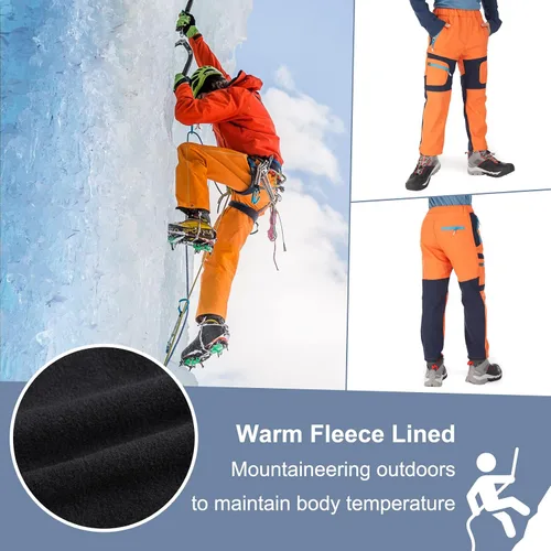 Miniatura 12 de linlon Pantalones impermeables para la nieve para niños y niños, forro polar lind para senderismo, softshell, cálidos, con aislamiento térmico