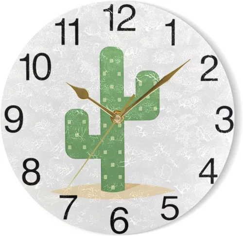 Miniatura 7 de senya Reloj de pared redondo de cactus del desierto, pintura al óleo silenciosa sin tictac, decorativo para el hogar, oficina, escuela, arte