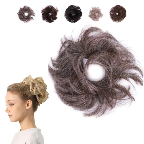 Miniatura 9 de Juvabun Pieza de pelo pequeño y desordenado color negro – Coletero sintético ondulado y rizado para mujer, mini extensión de moño para cabello fino