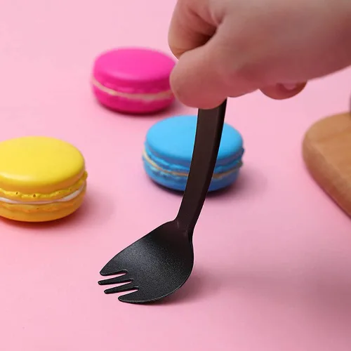 Miniatura 5 de 100 piezas desechables de plástico Spork de peso medio cubiertos negros tenedores perfectos para la escuela, almuerzo, picnic, restaurantes, fiestas