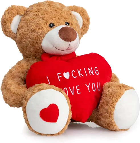 Miniatura 6 de HollyHOME Oso de peluche de San Valentín de 24 pulgadas con corazón rojo, regalo de San Valentín para ella, novia, novio, amante, color marrón