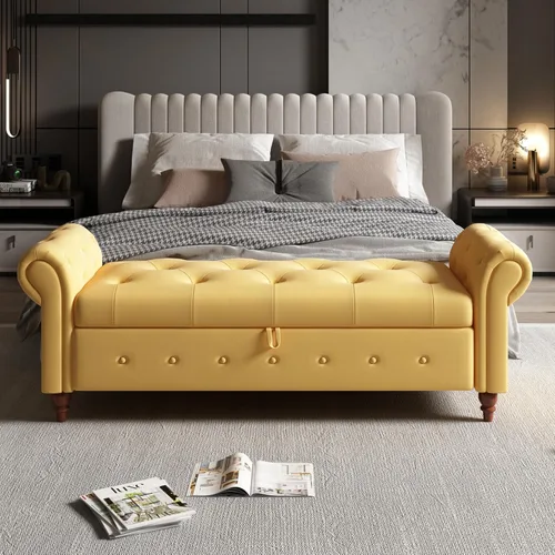 Miniatura 13 de Aoowow Banco de almacenamiento para dormitorio, extremo de cama, enrollado, de piel sintética, otomano, asiento largo, ventana, chimenea, banco