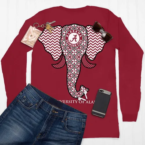 Miniatura 3 de Southern Couture Alabama Crimson Tide Elephant - Camiseta de manga larga para mujer Rojo cardenal
