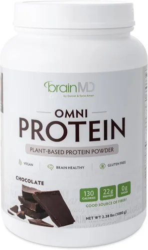 BRAINMD Dr Amen Omni Protein Chocolate - 2.38 libras - Proteína en polvo a base de plantas - Promueve la recuperación de energía y ejercicio -