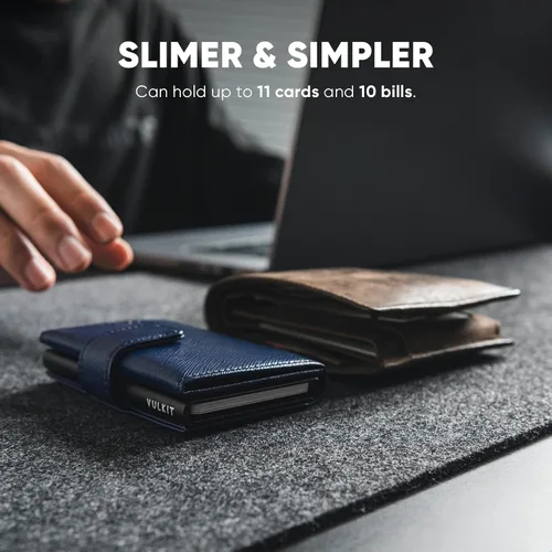 Miniatura 3 de VULKIT Cartera de tarjeta RFID para hombres, cartera delgada y compacta para hombre, cartera de cuero con bloqueo RFID, cartera de tarjetas