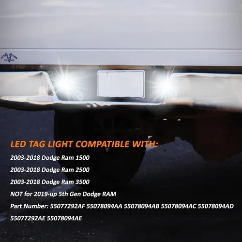 Miniatura 3 de Bestview Luz LED para placa de matrícula con retenedor de clip, conjunto de luces de etiqueta compatible con Dodge Ram 1500 2500 3500 2003-2018