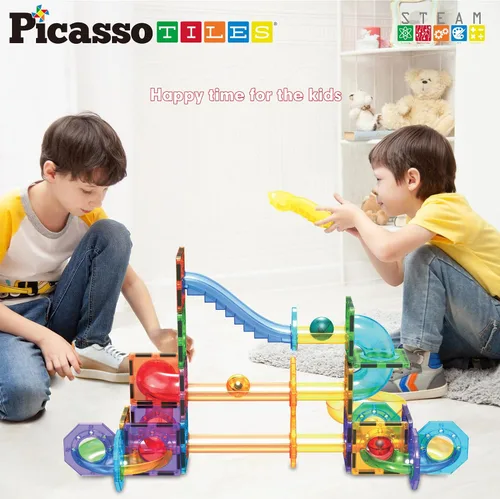 Miniatura 2 de PicassoTiles Carrera de Canicas Juego de 60 piezas, pista de carreras, bloques de construcción magnéticos, juguete educativo, kit de construcción