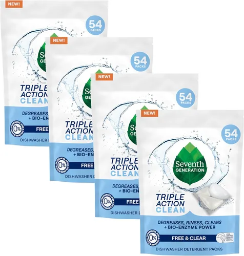 Miniatura 9 de Seventh Generation Paquetes de detergente para lavavajillas de triple acción limpiadora automática con poder de bio-enzima, libre y transparente