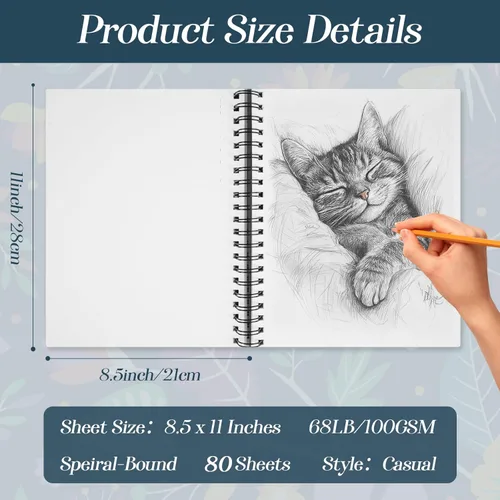 Miniatura 2 de conda Cuaderno de bocetos de 8.5 x 11 pulgadas, 80 hojas (68 libras/100 gsm), bloc de bocetos de artista encuadernado en espiral, papel de dibujo