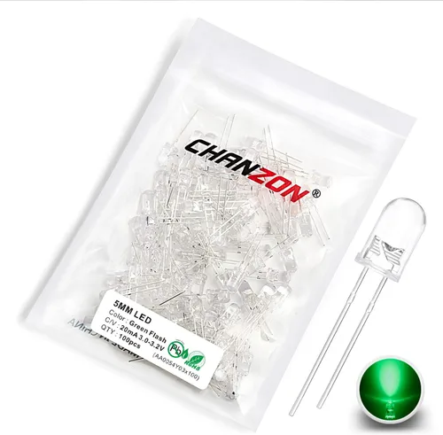 Miniatura 9 de Chanzon 100 unids 0.197 in parpadeante verde LED diodo luces 1.5Hz intermitente (lente difusa redonda DC 3V 20mA) iluminación brillante bombillas G)