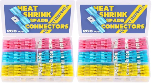 Miniatura 10 de Haisstronica 260 conectores de pala termorretráctiles, terminales de pala hembra y macho de desconexión rápida para embarcaciones, electrónica