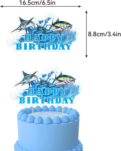 Miniatura 3 de Decoraciones de fiesta de pesca Gone Fishing suministros de fiesta de cumpleaños, incluye pancarta de pesca de feliz cumpleaños, decoración