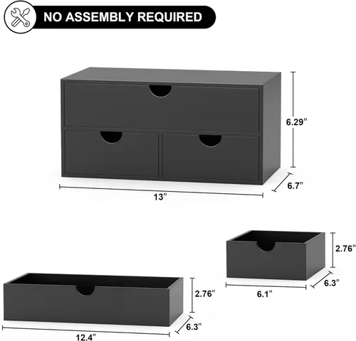 Miniatura 3 de Organizador de escritorio de bambú con cajones, cajones de almacenamiento de escritorio para facturas, suministros de oficina, utensilios de cocina