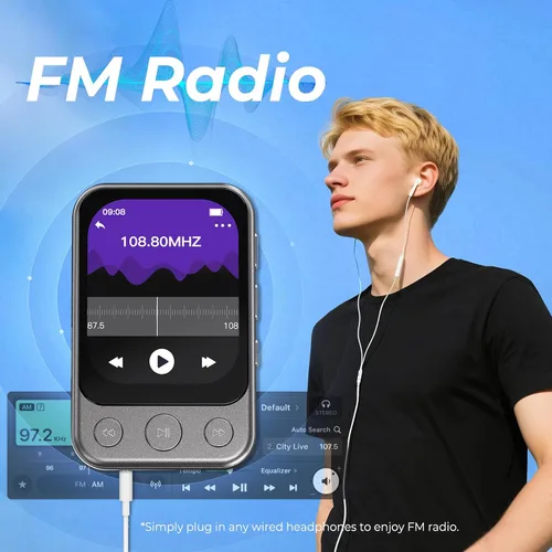 Miniatura 6 de Reproductor MP3 de 64 GB con clip y Bluetooth 5.3, altavoz incorporado, pantalla táctil HD de 2", radio FM, grabadora de voz, reproductor de música