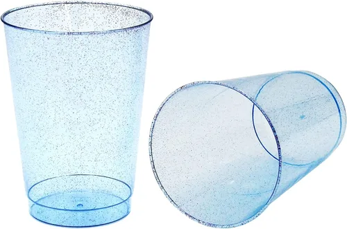 Miniatura 3 de Homy Feel Vasos de plástico con purpurina azul de 12 onzas – 50 tazas desechables de cóctel y vino para fiesta de boda