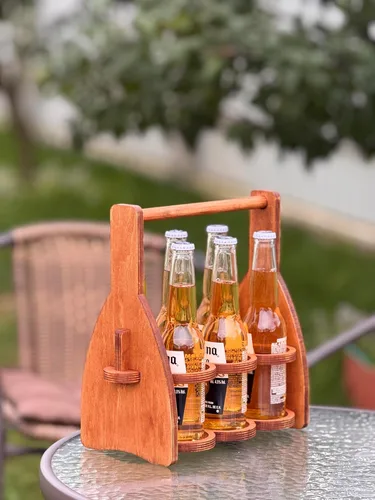 Miniatura 7 de Carrito de cerveza de madera para 6 botellas, soporte plegable para bebidas, regalos para amantes de la cerveza para hombres, él, papá, paquete