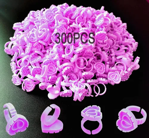 Miniatura 10 de Anillos de pegamento para extensión de pestañas, 300 unidades, anillos de pegamento de pestañas, anillo de pegamento de corazón encantador, soporte