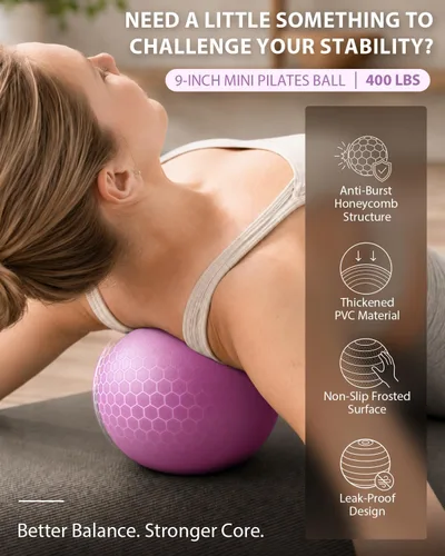 Miniatura 3 de LIONSCOOL Juego de Anillo de Pilates – Círculo Mágico Antideformación de 14 pulgadas con Asas Acolchadas, Mini Pelota, Bandas de Resistencia, Guía