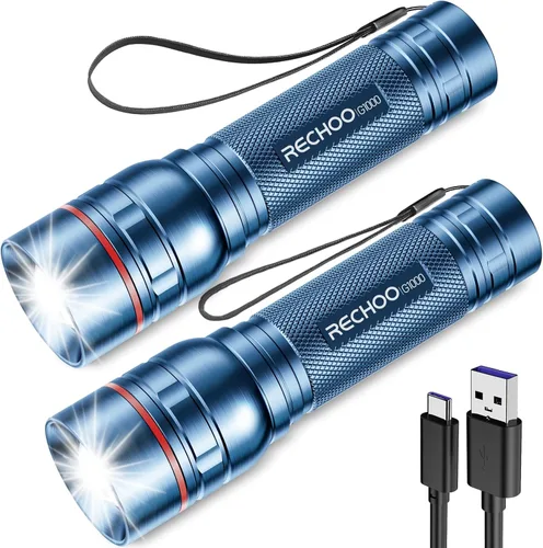 Miniatura 16 de RECHOO Linterna recargable, 1 unidad, luz brillante de grado militar, altos lúmenes con enfoque ajustable y 3 modos de iluminación, linterna LED
