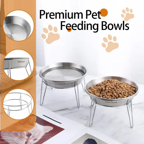 Miniatura 5 de Cuencos elevados para gatos, 5.9 pulgadas de ancho, tazones de comida para gatos de acero inoxidable con soporte de metal sin estrés de bigotes