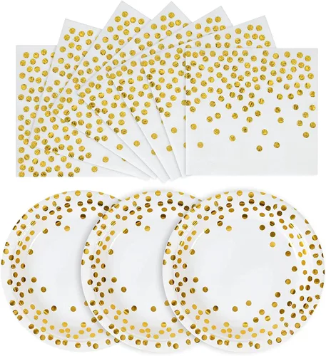 Miniatura 19 de Juego de platos y servilletas de papel rosa y oro rosa - 200 piezas - 100 platos de papel desechables de 7" y 100 servilletas de 6.5", suministros