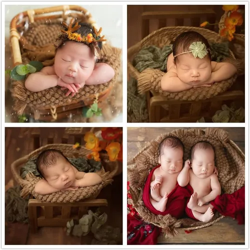 Miniatura 51 de Zeroest Accesorios para fotografía de bebé, canasta trenzada de lana de oveja para recién nacidos, relleno de canasta para sesión de fotos