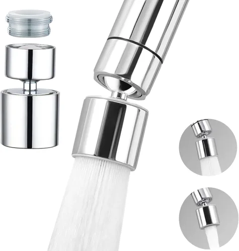Grifo de fregadero de cocina (actualizado), aireador de grifo de cocina giratorio de 360°, doble función de 2 flujos rociadores de reemplazo de la
