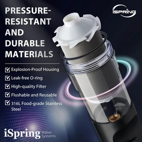 Miniatura 5 de iSpring WSP50J - Filtro de agua de sedimentos giratorio reutilizable para toda la casa, tamaño jumbo mejorado, gran capacidad, filtración