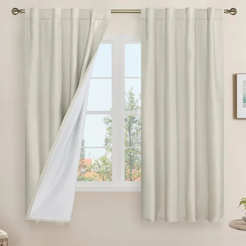 Miniatura 94 de LAMIT Cortinas de lino natural 100 % opacas para ventana, para dormitorio, 45 pulgadas, cortinas térmicas con textura de lino estilo granja