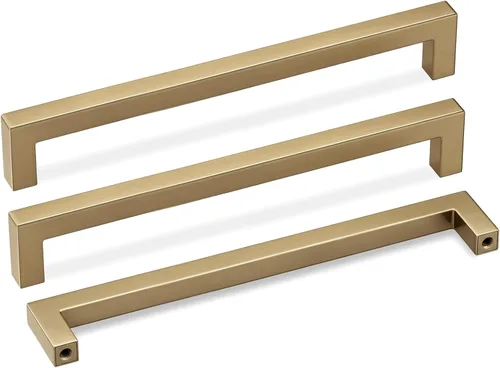Miniatura 13 de Goldenwarm Paquete de 10 manijas cuadradas de bronce champán de 3 pulgadas (2.992 in) para armarios de cocina, armarios, aparadores y accesorios