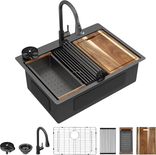 Miniatura 27 de 13"x15" Fregadero de barra de montaje en encimera para preparación – Negro metalizado NANO-PVD, acero inoxidable 304 calibre 16, tazón individual