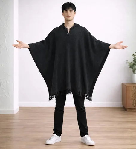Miniatura 3 de Poncho de lana de alpaca Gamboa para hombre, panchos mexicanos con capucha para adultos, poncho de vaquero y estilo western hippie para hombre