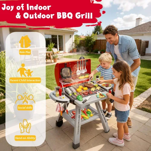 Miniatura 6 de Juego de Parrilla de Barbacoa para Niños, Juguetes de Cocina con Simulación de Luz y Sonido de Humo, Juego de Comida de Simulación para Niños