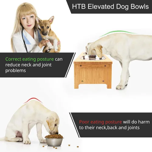 Miniatura 6 de HTB Cuencos elevados para perros, soporte elevado para perros con 2 cuencos de acero inoxidable, cuencos elevados para perros grandes, medianos