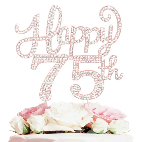 Miniatura 168 de LASKYER Decoración de feliz cumpleaños número 10, decoración de pastel de diamantes de imitación dorados de 10º cumpleaños – Letrero de metal