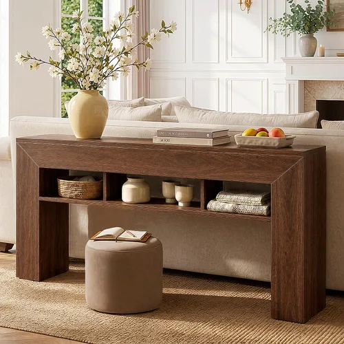 Miniatura 8 de EnHomee Mesa de consola de 63 pulgadas de largo para entrada con estantes de almacenamiento extra, mesa de sofá de estilo granja detrás del sofá