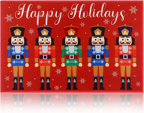 Minatee Tapete Cascanueces Tapete de Puerta Felices Fiestas Tapete Lavable Antideslizante Alfombras de Piso Tapete de Piso Soldado de Navidad para