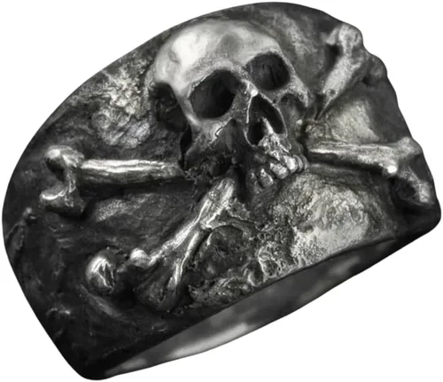 Vintage Crossbones Pirata Skull Anillo para hombre Color plateado Biker Anillos de acero inoxidable