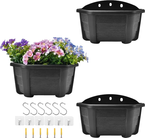 Miniatura 11 de ORIMERC Macetas de madera imitada de 9.8 pulgadas para plantas de interior, macetas colgantes de pared para interiores y exteriores, maceta vertical