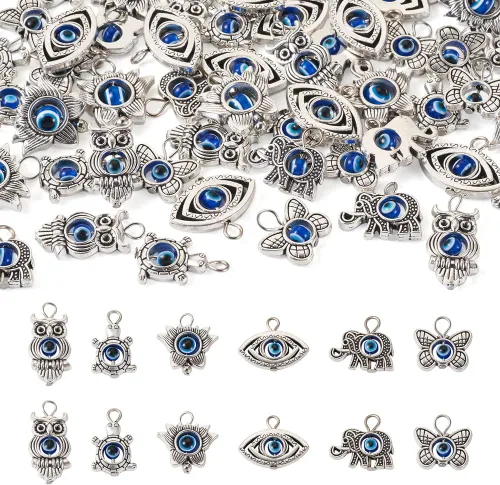 Miniatura 12 de 32 dijes de conector contra el mal de ojo, forma de ojo de caballo cuadrado con forma de ojo de caballo con conectores de ojo malvado