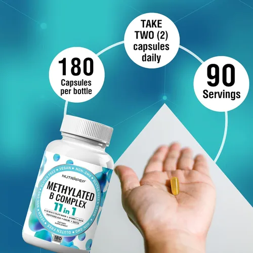 Miniatura 6 de NutraPep Vitaminas del complejo B metilado – Complejo multivitamínico completo de metilo B con bioactivo B9 5-MTHF B6 B12 – Suplemento de apoyo