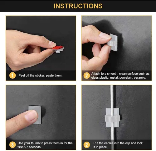Miniatura 5 de Clips de Cable Autoadhesivos 3M Organizador de Cables, Soporte de Alambre Abrazadera de Gestión Adhesiva para Escritorio Coche Cámara de Tablero