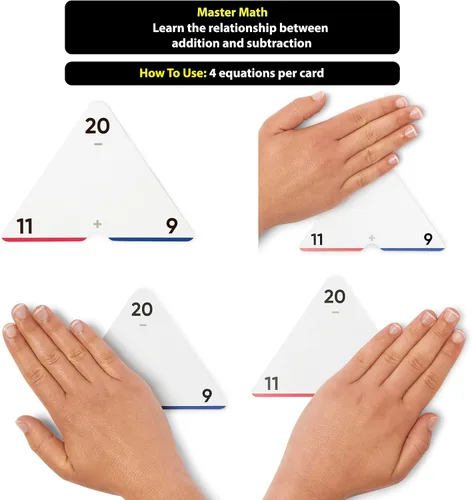 Miniatura 5 de Think Tank Scholar Juego de tarjetas flash triangulares de suma y resta (376 ecuaciones matemáticas), todos los hechos 0-12 - codificados por