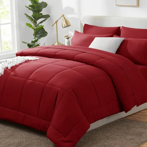Miniatura 33 de CozyLux Juego de edredón tamaño King, color verde oliva, 7 piezas en una bolsa, edredón verde tamaño King, juegos de ropa de cama para todas