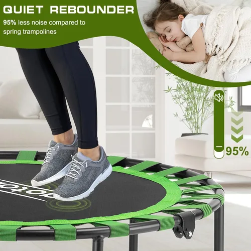 Miniatura 9 de AOTOB Trampolín de Fitness de 40/48" para Adultos, Carga Máxima 450 LBS, Mini Trampolín Plegable con Cuerdas Elásticas Duraderas, Pequeño Trampolín