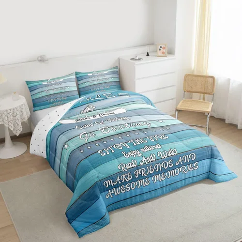 Miniatura 4 de Erosebridal Juego de edredón de reglas del lago, juego de ropa de cama tamaño matrimonial, edredón rústico para niños y niños, decoración de cabaña